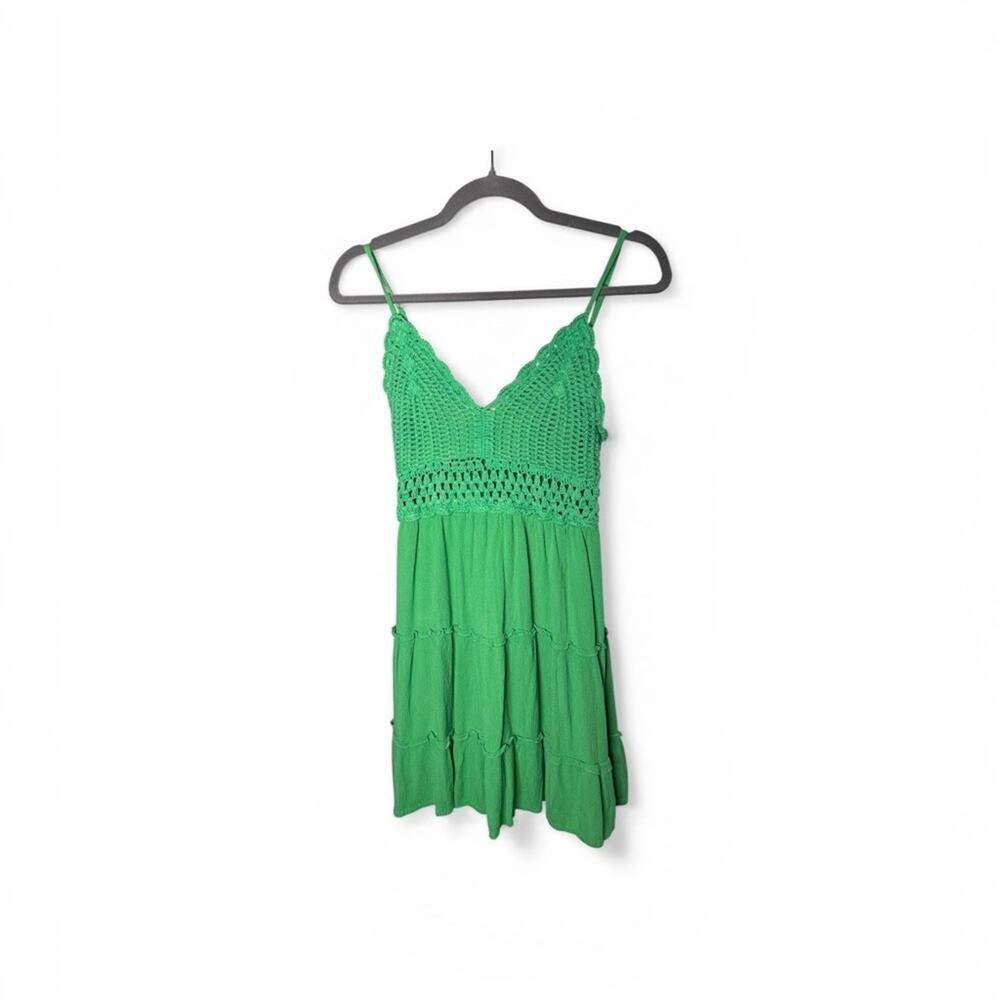Pie In The Sky Green Crochet Top Spaghetti Strap Mini Dress Small